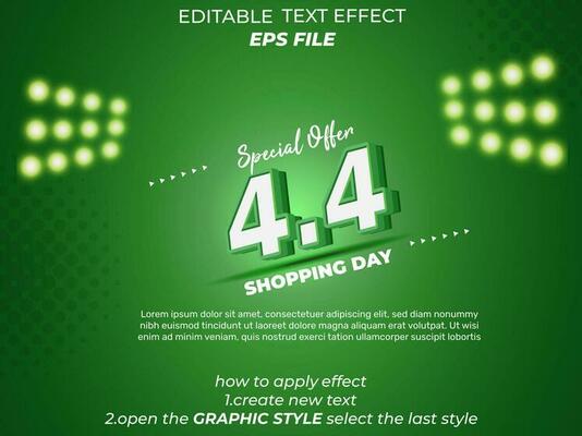 4.4 shopping day anniversary text effect, 3d text, editable for commercial promotion