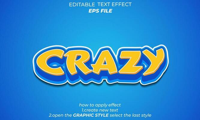 crazy text effect, font editable, typography, 3d text. vector template