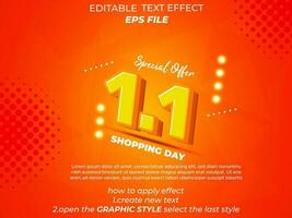 1.1 shopping day anniversary text effect, 3d text, editable for commercial promotion vector