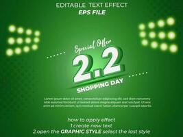 2.2 shopping day anniversary text effect, 3d text, editable for commercial promotion vector