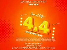 4.4 shopping day anniversary text effect, 3d text, editable for commercial promotion vector