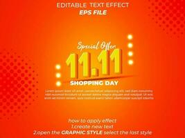 11.11 shopping day anniversary text effect, 3d text, editable for commercial promotion vector