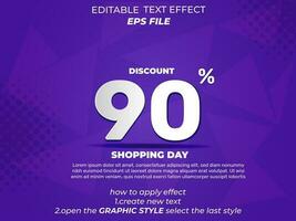 90 percent text effect, typography, 3d text. vector template