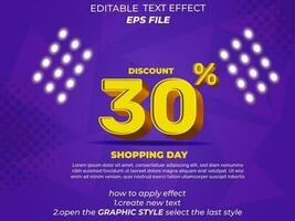 30 percent shopping day special offer discount text effect, 3d text, editable for commercial promotion vector