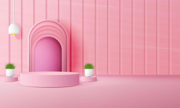 3d realistic pink podium with copy space area, blank space for product placement, product display, mockup. vector template