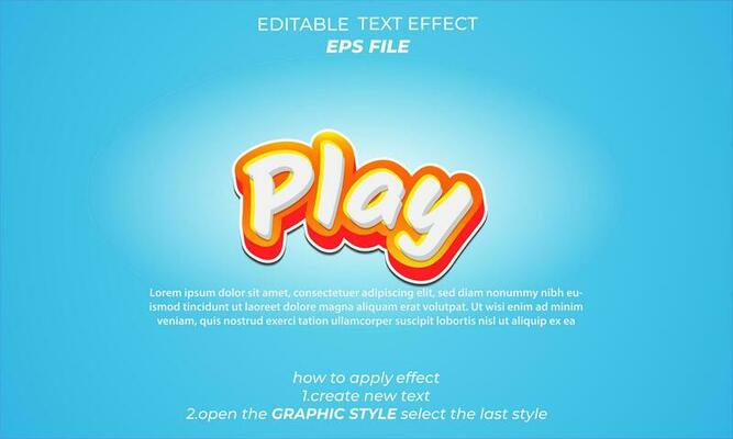 play text effect typography, 3d text. vector template