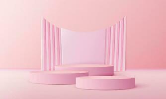 Luxury pink pastel podium scene background with back drop, product presentation, mock up, show cosmetic, product blank podium vector