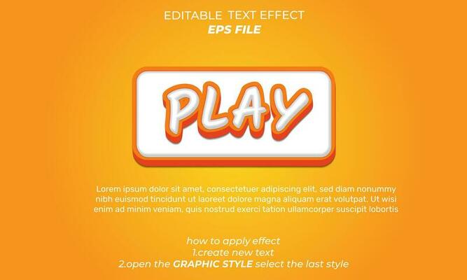 play text effect, typography, 3d text. vector template