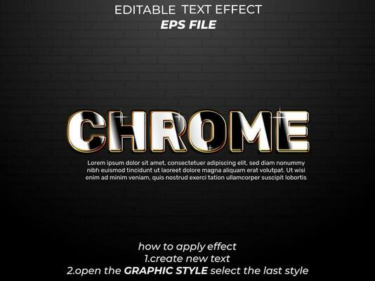 chrome text effect typography, 3d text. vector template