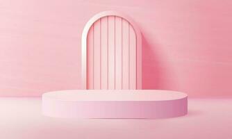 lujo rosado pastel podio escena antecedentes con espalda gota, producto presentación, burlarse de arriba, espectáculo cosmético, producto blanco podio vector