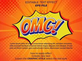 Title omg comic style text effect, typography, 3d text. vector template