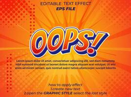 oops comic style text effect, typography, 3d text. vector template