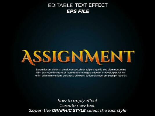 assignment text effect, typography, 3d text. vector template