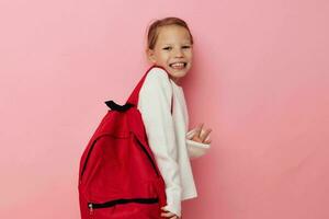 cute girl kids style backpack school isolated background photo