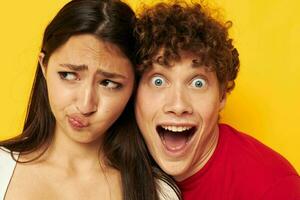 teenagers together posing emotions close-up isolated background unaltered photo