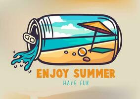 Beach drawing inside a soda can, vector illustration for summer