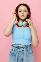 cute girl with headphones music entertainment fashion unaltered photo