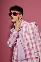 pretty man sunglasses pink blazer fashion elegant style Lifestyle unaltered photo