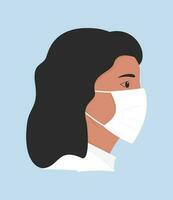 Illustration of doctor or nurse avatar in flat style. Doctor in a mask. Clinic nurse icon. Vector illustration isolated on blue background.