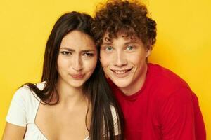 teenagers together posing emotions close-up isolated background unaltered photo