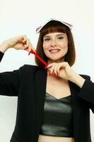 retrato de un mujer corto peludo rojo bloc y lápiz estilo de vida inalterado foto