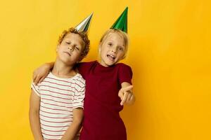 Cute stylish kids fun birthday holiday emotions isolated background photo