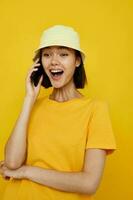 photo pretty girl in yellow t-shirt posing fashion in panama Lifestyle unaltered