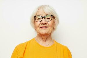 emotional elderly woman health lifestyle eyeglasses treatment close-up photo