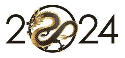 The Year 2024 Vector New Years Greeting Symbol With Dragon Isolated On A White Background.