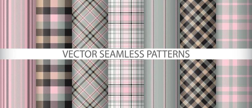 Set plaid textile background. Seamless fabric tartan. Pattern check vector texture.