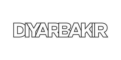 Diyarbakir in the Turkey emblem. The design features a geometric style, vector illustration with bold typography in a modern font. The graphic slogan lettering.