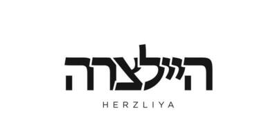 Herzliya in the Israel emblem. The design features a geometric style, vector illustration with bold typography in a modern font. The graphic slogan lettering.