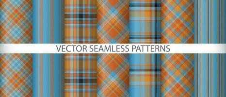 Set plaid vector check. Textile fabric seamless. Background texture tartan pattern.