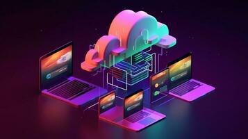 Network and internet communication technology concept, data center structure, server racks with telecommunication equipment. . photo