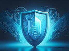 Cyber security and data protection of private information. Locks of blue shield concept. photo