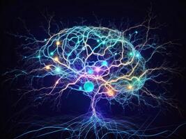 Human brain showing Intelligent thinking processing. Cyber mind concept a neural network of big data and artificial intelligence. photo
