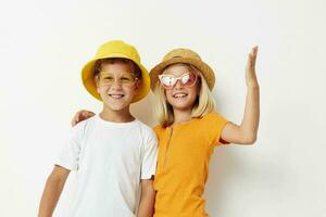 funny children friendship fun fashion light background photo