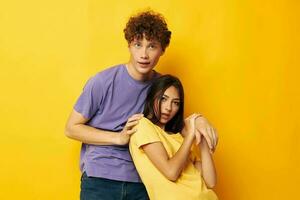 young boy and girl Friendship posing fun studio Lifestyle unaltered photo