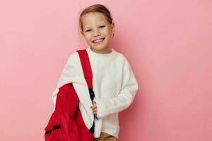 cute girl kids style backpack school isolated background photo