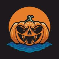 Orange Pumpkin Halloween and Blue water vector illustration