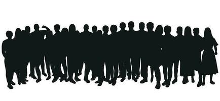 Image sketch outline of the silhouette of the crowd, group of people. Youth, students, business, workers, audience, queue, migration, refugee vector