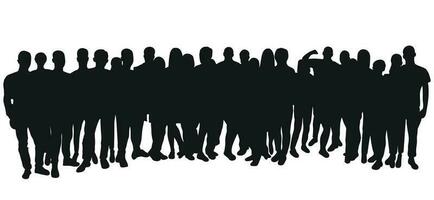 Image sketch outline of the silhouette of the crowd, group of people. Youth, students, business, workers, audience, queue, migration, refugee vector
