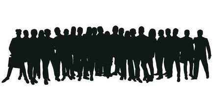 Image sketch outline of the silhouette of the crowd, group of people. Youth, students, business, workers, audience, queue, migration, refugee vector