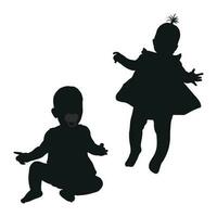 Image of a black silhouette of a baby up to a year. The child go, standing, sitting, running, walking, dance, hugging vector