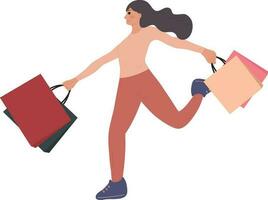 compras mujer y llevar bolso mercado ilustración gráfico dibujos animados Arte tarjeta vector
