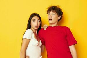 portrait of a man and a woman hug together antics isolated background unaltered photo