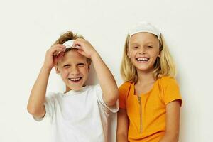 Small children in medical mask protection posing grimace lifestyle unaltered photo