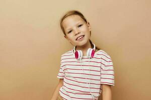 little girl headphones entertainment emotions Lifestyle unaltered photo