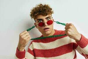 cute guy wearing fashion glasses decoration close-up photo