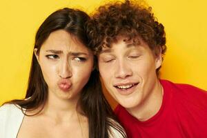 teenagers together posing emotions close-up isolated background unaltered photo